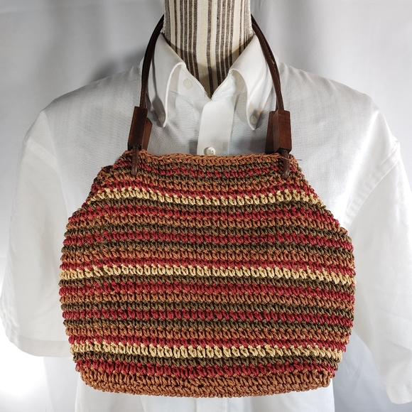 Handbags - Paper Straw Hand Bag Purse Multi Colored Pocketbook